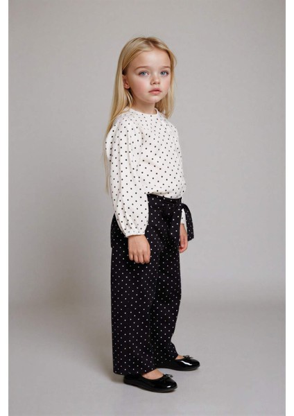 Kız Bebek Wide Leg Puantiyeli Düz Paça Poplin Pantolon G3655A525AU modelleri