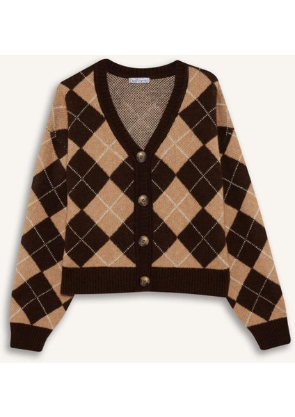 Regular Fit V Yaka Baklava Desenli Düğmeli Hırka G3795AX25WN fiyatları