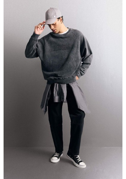 %100 Pamuk Relax Fit Geniş Paça Kargo Cepli Jean Pantolon F2986AX25AU