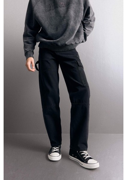 %100 Pamuk Relax Fit Geniş Paça Kargo Cepli Jean Pantolon F2986AX25AU fiyatları