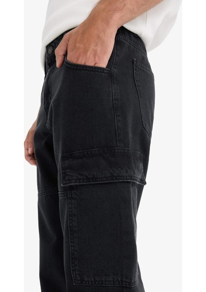 %100 Pamuk Relax Fit Geniş Paça Kargo Cepli Jean Pantolon F2986AX25AU modelleri