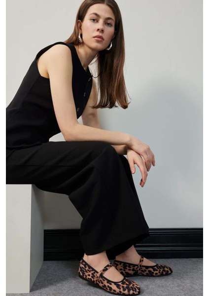 Kadın Leopar Desenli Tek Bantlı Düz Taban Babet modelleri