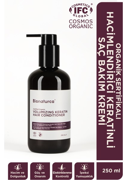 Organik Sertifikalı Hacimlendirici Keratinli Saç Bakım Kremi 250 M L- Bionaturca