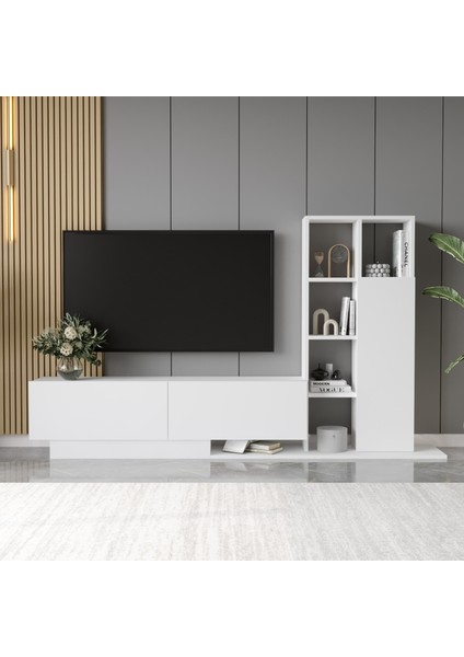 Forte Tv Ünitesi Kapaklı Kitaplık Raf Beyaz For1-W