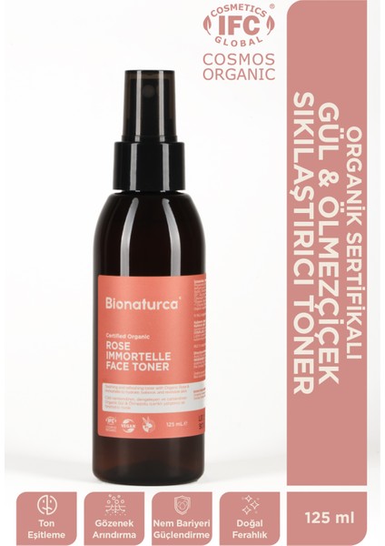 Organik Sertifikalı Gül & Ölmezçiçek Sıkılaştırıcı Toner 125 M L- Bionaturca