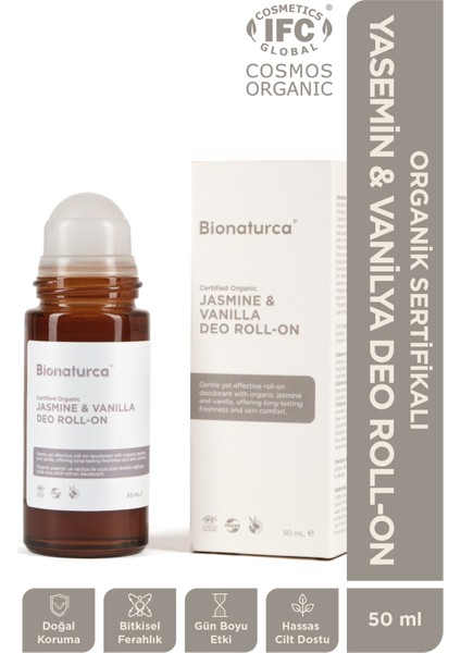 Organik Sertifikalı Yasemin & Vanilya Deo Roll-On 50 ml - Bionaturca