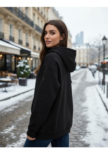 Unısex Kapüşonlu Sweatshirt Siyah Siyah - S