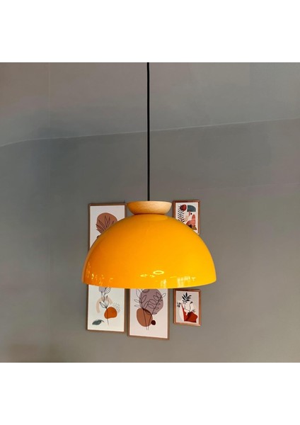 Yimpi Sarı Avize Ahşap Tekli Sarkıt Salon Kuaför Cafe Dekoratif Aydınlatma Pastane