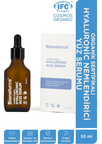 Organik Sertifikalı Hyaluronik Nemlendirici Yüz Serumu 30 M L- Bionaturca