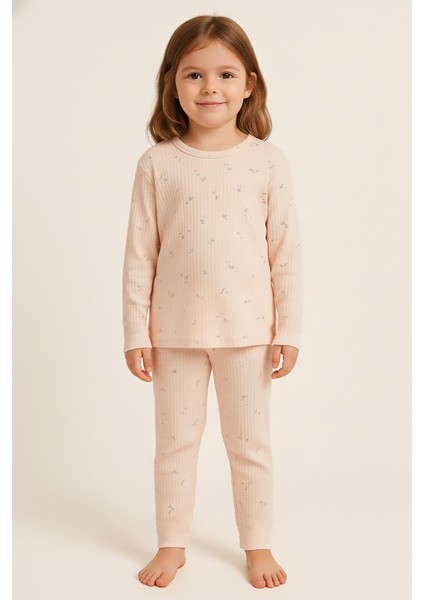 Kız Çocuk Çiçek Desenli Pijama Takımı Pembe