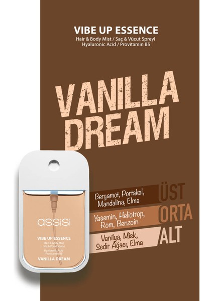 Vanilla Dream Hyaluronik Asit & Provitamin B5 Saç ve Vücut Spreyi 45 ml – Vanilya & Yasemin Kokulu fiyatları