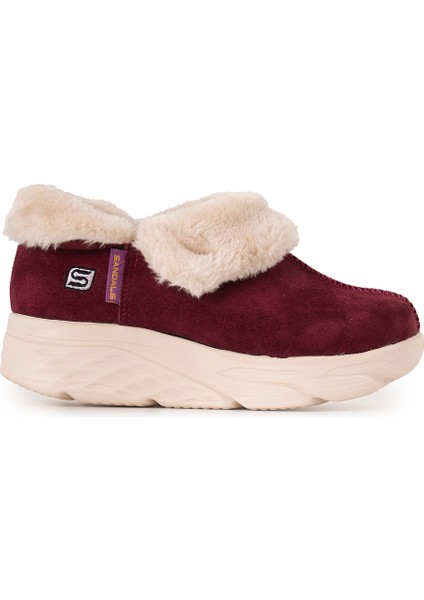 Kadın Süet Kürklü Ortopedik Ayakkabı SS001-0378 Bordo