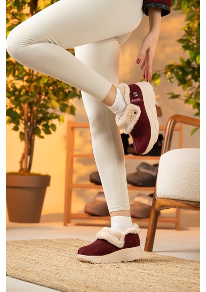 Kadın Süet Kürklü Ortopedik Ayakkabı SS001-0378 Bordo modelleri