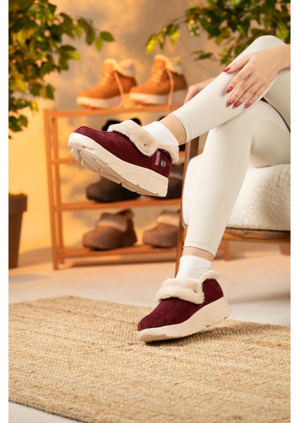 Kadın Süet Kürklü Ortopedik Ayakkabı SS001-0378 Bordo indirimleri