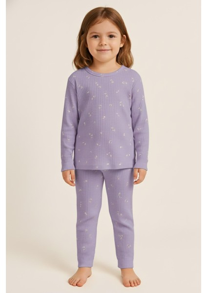 Kız Çocuk Çiçek Desenli Pijama Takımı Mor