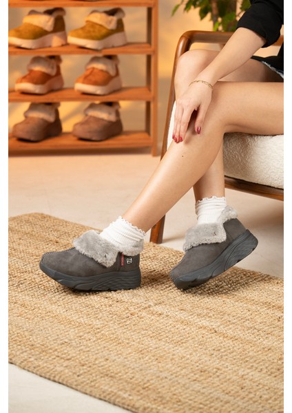 Kadın Süet Kürklü Ortopedik Ayakkabı SS001-0378 Füme modelleri