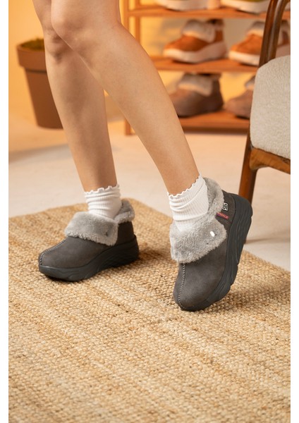 Kadın Süet Kürklü Ortopedik Ayakkabı SS001-0378 Füme indirimleri