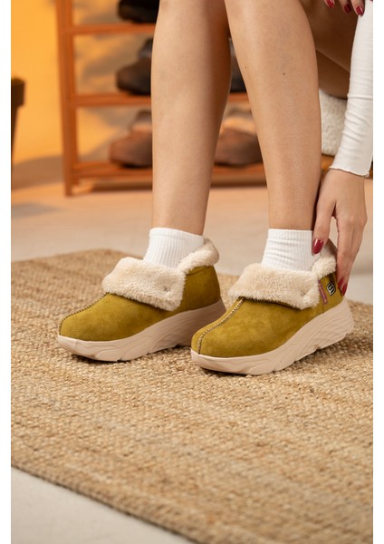 Kadın Süet Kürklü Ortopedik Ayakkabı SS001-0378 Hardal fırsatları