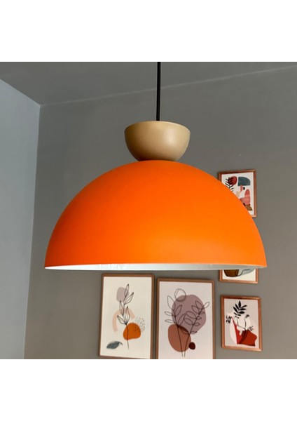 Yimpi Mat Turuncu Avize Bej Şapka Tekli Sarkıt Salon Kuaför Cafe Dekoratif Aydınlatma Pastane