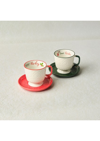 New Year Yılbaşı Snowflake 2 Kişilik Çay / Kahve Fincan Takımı 230 ml