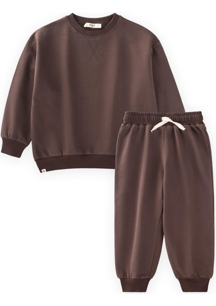 Basic Karyoka Detaylı Sweatshirt Takım 3-8 Yaş Kahverengi