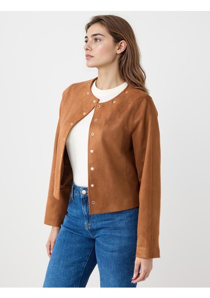 Kahverengi Düz Kesim Çıtçıt Detaylı Süet Ceket modelleri