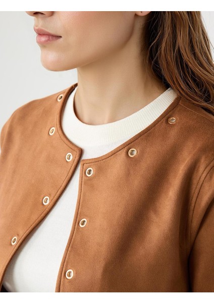 Kahverengi Düz Kesim Çıtçıt Detaylı Süet Ceket indirimleri