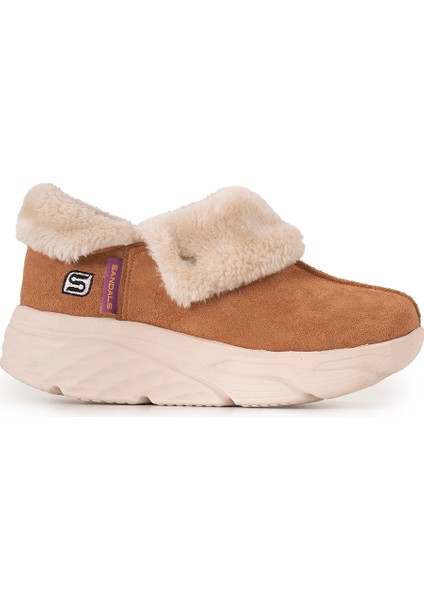 Kadın Süet Kürklü Ortopedik Ayakkabı SS001-0378 Taba