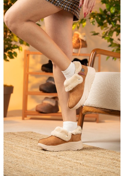 Kadın Süet Kürklü Ortopedik Ayakkabı SS001-0378 Taba fırsatları