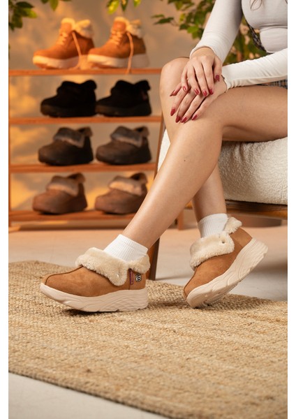 Kadın Süet Kürklü Ortopedik Ayakkabı SS001-0378 Taba indirimleri