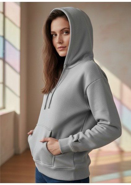 Unısex Kapüşonlu Sweatshirt Gri Gri - M