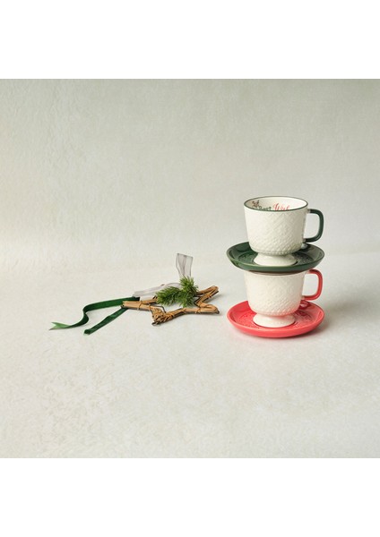 New Year Yılbaşı Snowflake 2 Kişilik Çay / Kahve Fincan Takımı 230 ml fırsatları