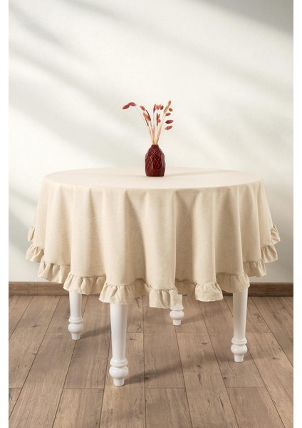Selendi Fırfırlı Yuvarlak Masa Örtüsü Bej