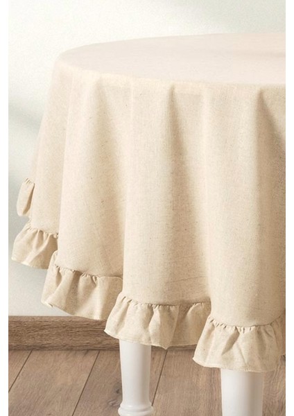 Selendi Fırfırlı Yuvarlak Masa Örtüsü Bej fiyatları
