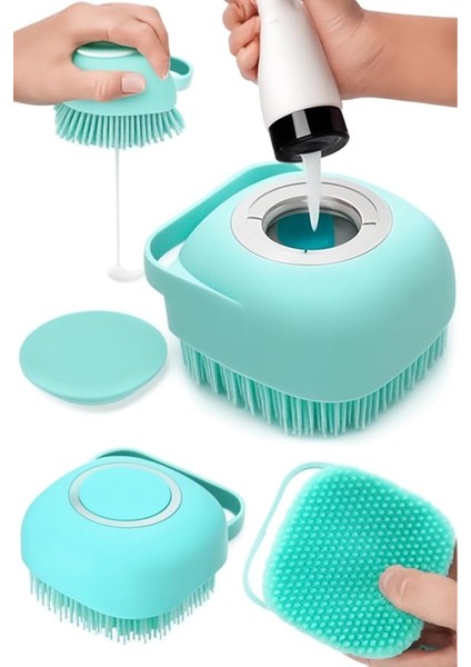 Şampuan Hazneli Silikon Banyo Lifi Peeling Etkili Masaj Fırçası Derinlemesine Temizlik ve Ölü Deri Arındırma Için Pratik Cilt Bakım Aleti