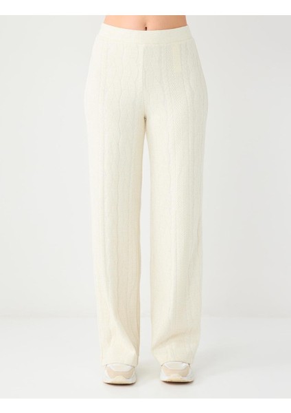 Bej Yüksek Bel Saç Örgü Desenli Örme Pantolon fırsatları