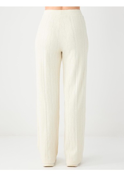 Bej Yüksek Bel Saç Örgü Desenli Örme Pantolon indirimleri