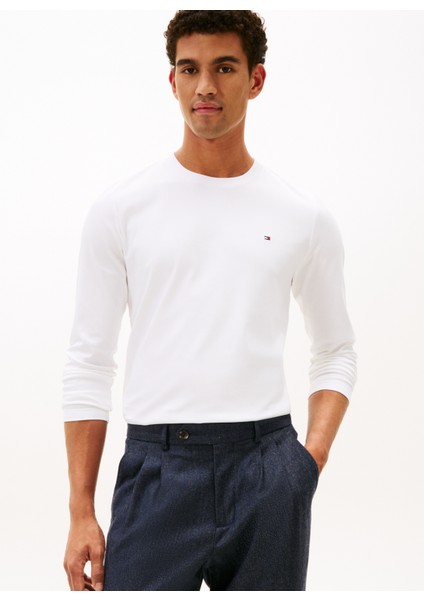 Bisiklet Yaka Beyaz Erkek T-Shirt MW0MW27908YBR_LUXURY Interlock Ls T fiyatları