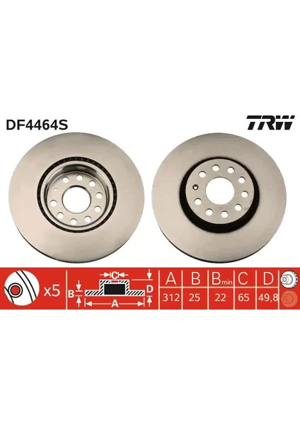 DF4464S - Fren Diski Ön Hava Kanallı - Trw