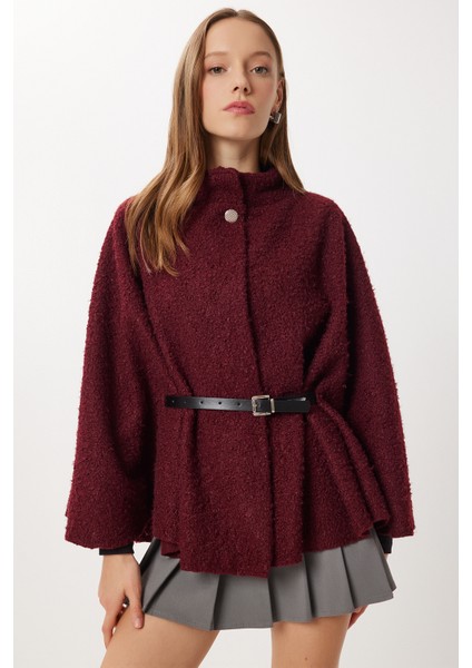 Kemerli Düğmeli Buklet Panço LDE0010 Bordo fiyatları