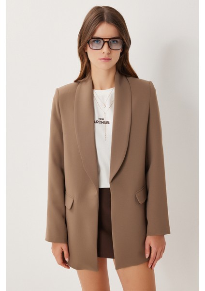 Vatkalı Blazer Dokuma Ceket LXA0006 Vizon