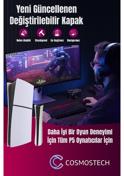 Ps5 Slim Faceplate Kapak – Disc CD Cosmostech Ps5 Slim Faceplate Kapak Seti – Disc CD & Digital Edition Uyumlu Cover Case Beyaz modelleri