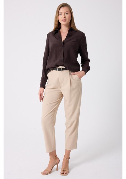 Kadın Yüksek Bel Kemerli Havuç Pantolon modelleri