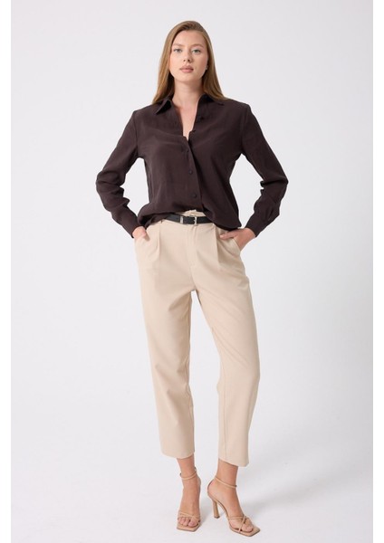 Kadın Yüksek Bel Kemerli Havuç Pantolon fırsatları