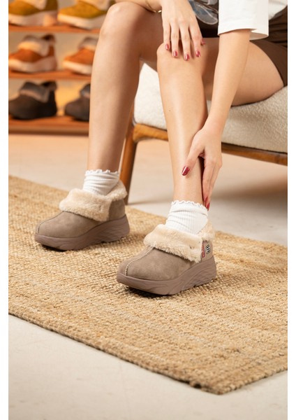 Kadın Süet Kürklü Ortopedik Ayakkabı SS001-0378 Bej modelleri