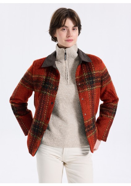 D5WL-GML3570 Kiremit Relaxed Ekose Kadın Gömlek