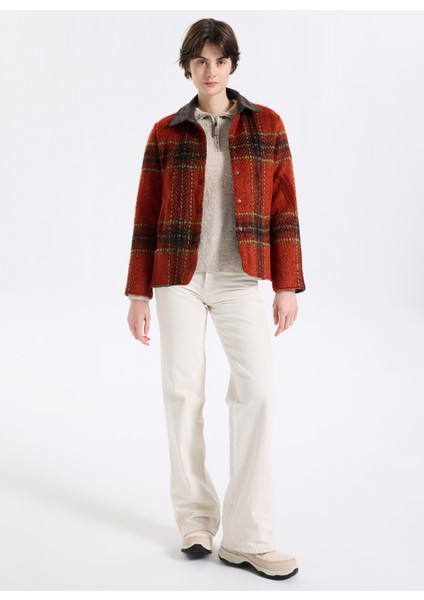 D5WL-GML3570 Kiremit Relaxed Ekose Kadın Gömlek fiyatları