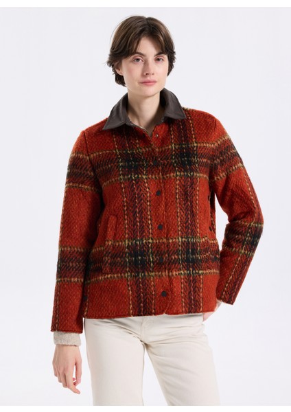 D5WL-GML3570 Kiremit Relaxed Ekose Kadın Gömlek modelleri