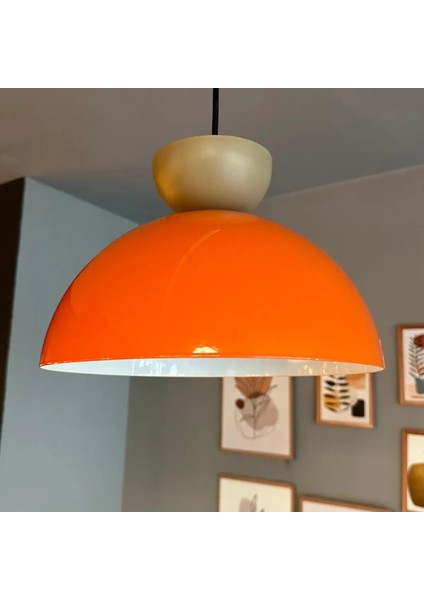 Yimpi Parlak Turuncu Avize Bej Şapka Tekli Sarkıt Salon Kuaför Cafe Dekoratif Aydınlatma Pastane
