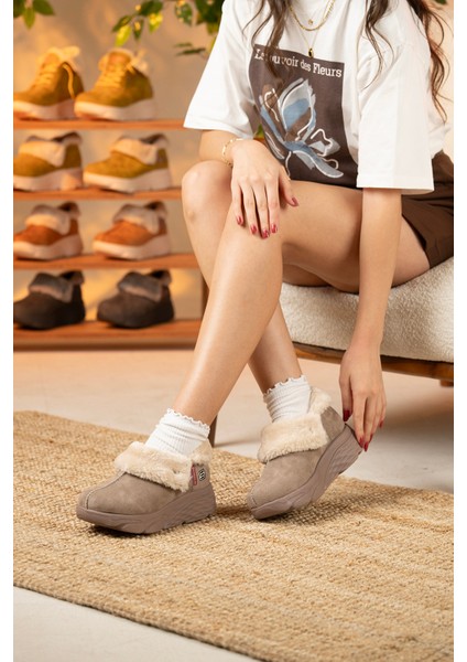 Kadın Süet Kürklü Ortopedik Ayakkabı SS001-0378 Bej fırsatları